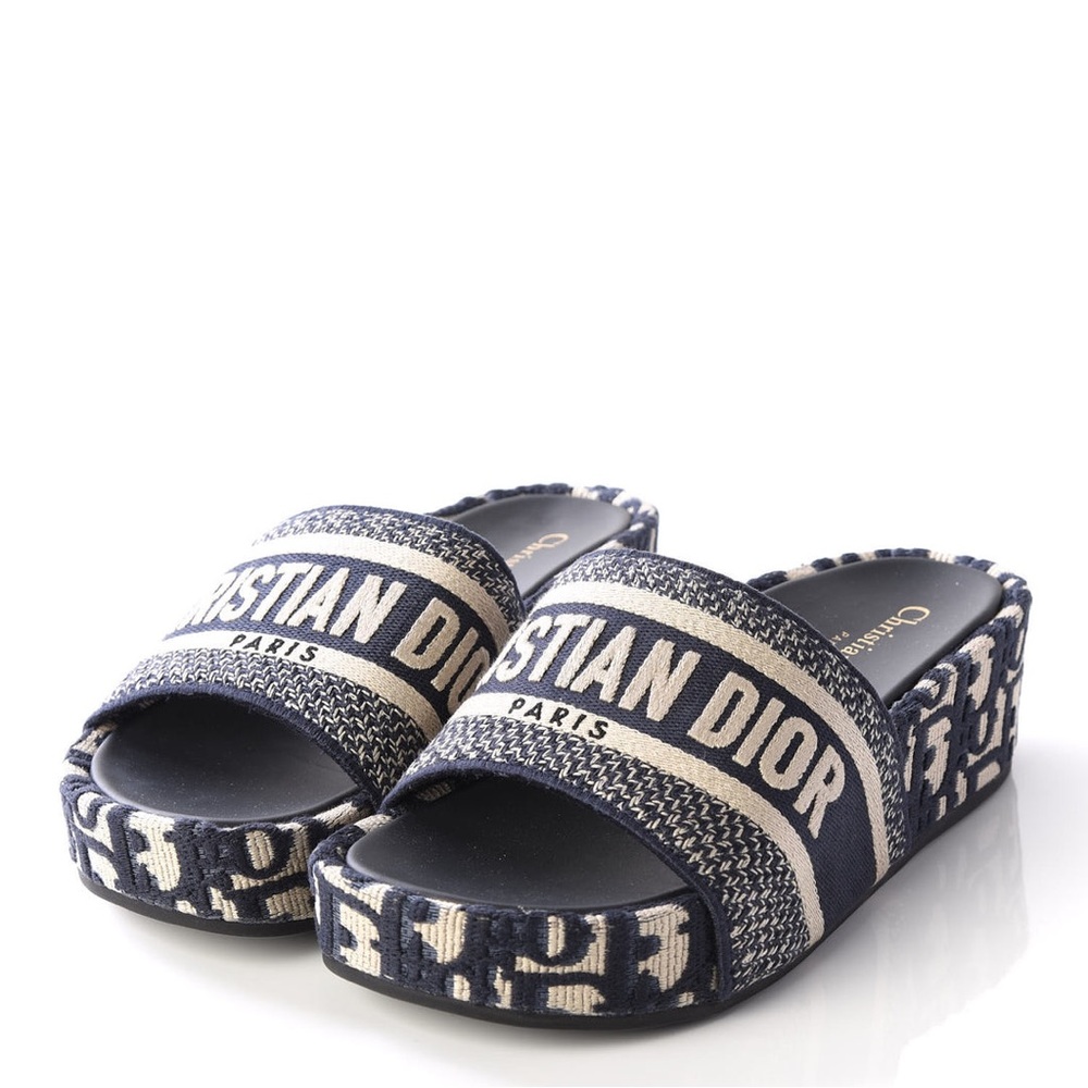 Dior Women's Navy Patterned Slide Sandals